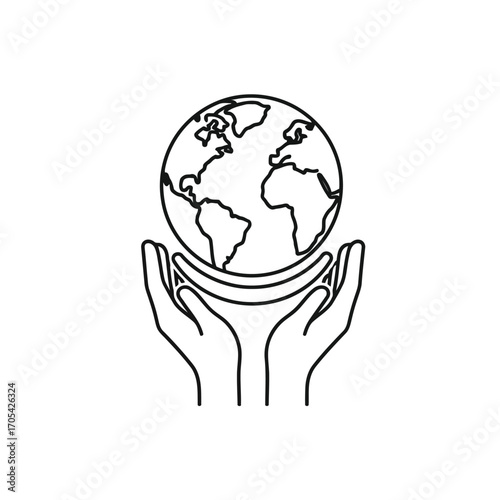 Vector art of hands gently holding the planet earth in a protective gesture