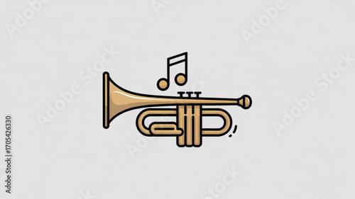 A charming trumpet illustration, accompanied by a musical note, perfect for musicrelated designs and creative projects