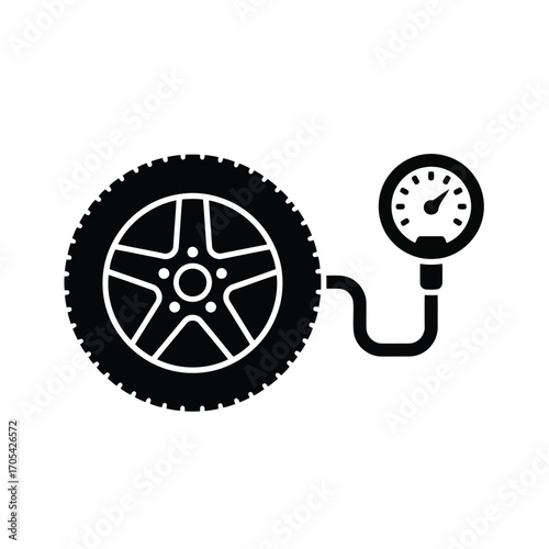 Vector art of a car tire connected to a tire pressure gauge