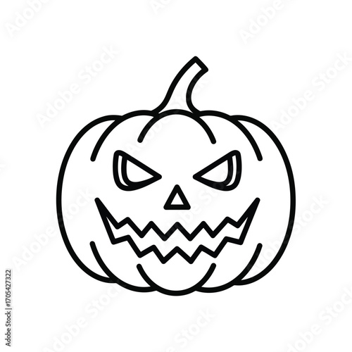 Vector art of a black and white outline of a spooky jackolantern