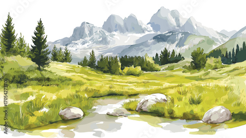 Durmitor National Park. Durmitor National Park watercolor vector illustration