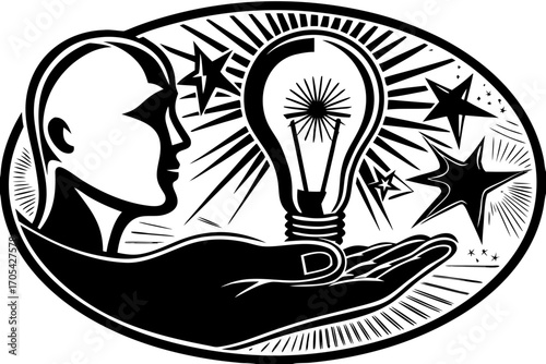 Black and White Idea Light Bulb Illustration