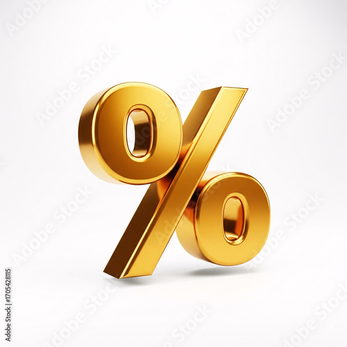 A golden shiny percent sign, isolated on a white