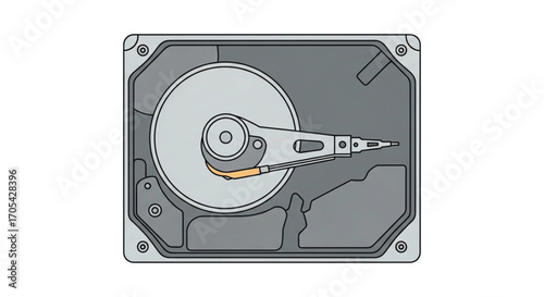 Internal view of a computer hard disk drive.