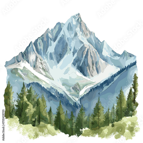 Zugspitze. Zugspitze watercolor vector illustration