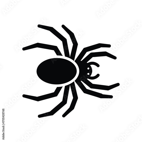 Vector art of a black silhouette of a spider with eight legs, isolated on white