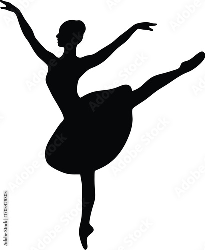 ballet dancer, dancing pose, graceful silhouette, smooth flowing movement, elegant figure, black and white stylized art
