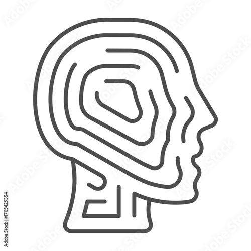 Labyrinth of human shape thin line icon, osint analytics concept. Vector graphics. Human head with maze puzzle sign on white background, outline style icon for mobile or web design.
