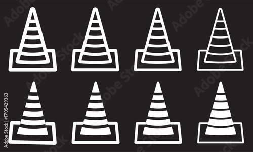 Construction cone icon graphic set. trendy stroke line.  liner and flat style icons set. on white background
