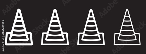 Construction cone icon graphic set. trendy stroke line.  liner and flat style icons set. on white background
