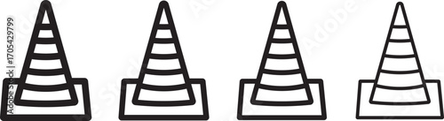 Construction cone icon graphic set. trendy stroke line.  liner and flat style icons set. on white background
