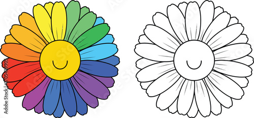 Colorful rainbow flower with smiling face illustration
