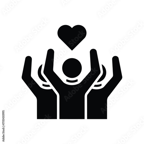 Vector art of a group of people raising their hands in celebration with a heart above them