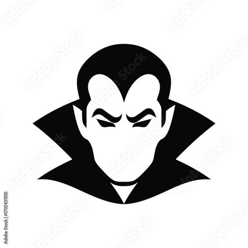 Vector art of a stylized black and white illustration of a vampires head