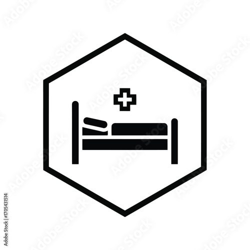 Vector art of a hospital bed with a medical cross symbol, indicating healthcare services