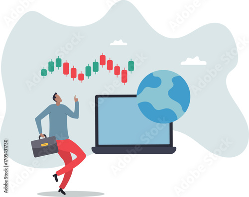 Global stock market, world or international investment, financial analysis or earning growth, stock trading.about a man and his life.