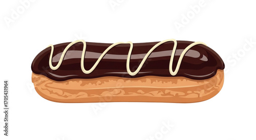 Delicious Chocolate Eclair Pastry Isolated on White Background.