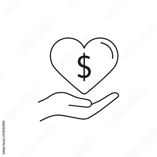 Vector art of a hand holding a heart with a dollar sign inside