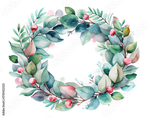 Watercolor Christmas wreaths eucalyptus 