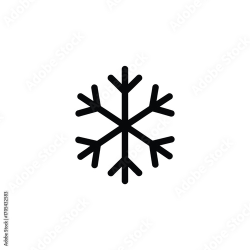 Vector art of a black snowflake icon representing cold or winter, isolated on a white background
