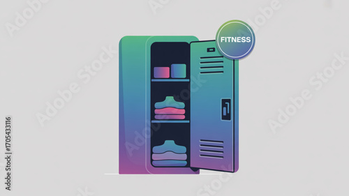 A fitness locker with workout clothes and accessories, promoting health and wellness, showcasing gym