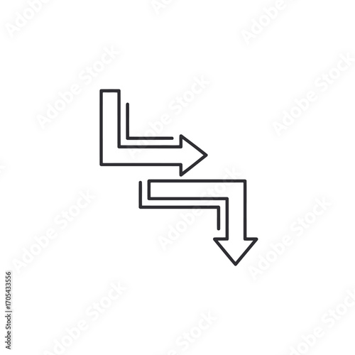 Vector art of two black arrows pointing in opposite directions on a white background