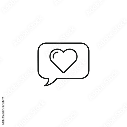 Vector art of a speech bubble icon containing a heart outline, symbolizing a message of love