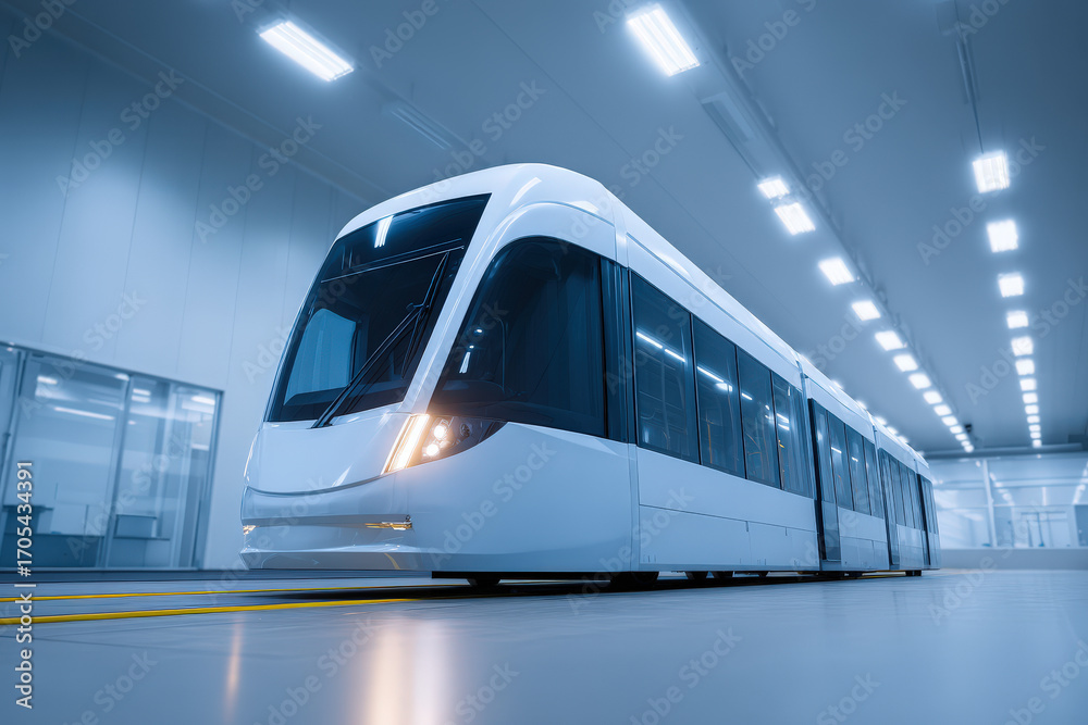 Fototapeta premium cuttingedge autonomous trolleybus manufacturing facility featuring advanced ai driving systems