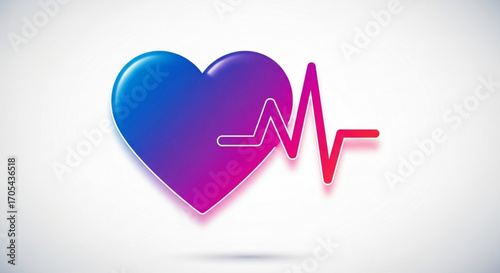 Vibrant gradient heart with pulse line, symbolizing love, health, and medical care, ideal for healthcare promotions, wellness campaigns, and heartfelt messages with a modern touch