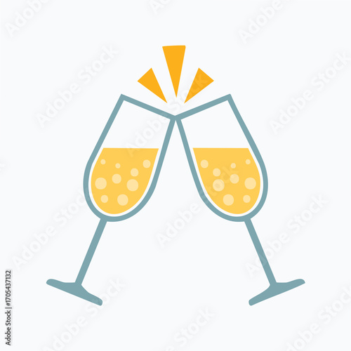 Champagne Glasses Clinking with Bubbles and Sparkles