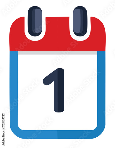Red White and Blue Calendar Page with Number 1 agenda