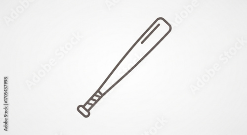 Minimalist baseball bat icon for sports equipment designs, a perfect symbol for baseball games, athletic brands, or sport-themed projects, ideal for vector-based designs and clean illustrations