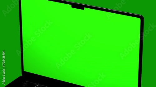 Realistic Laptop with Empty Screen Animation Isolated on Green Screen Background Chroma Key