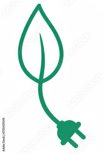 Illustration: Grünes Blatt mit Stromstecker – Symbol für nachhaltige Energie und Umweltfreundlichkeit