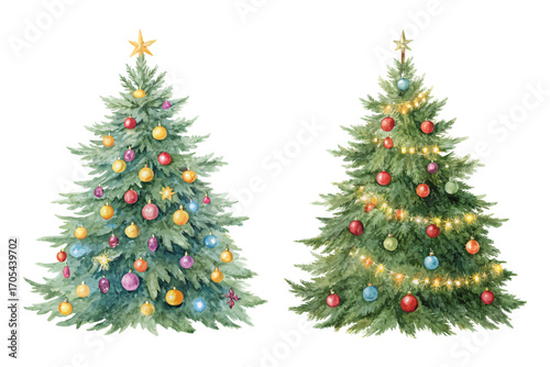 Watercolor Christmas tree with ornaments vector illustration 