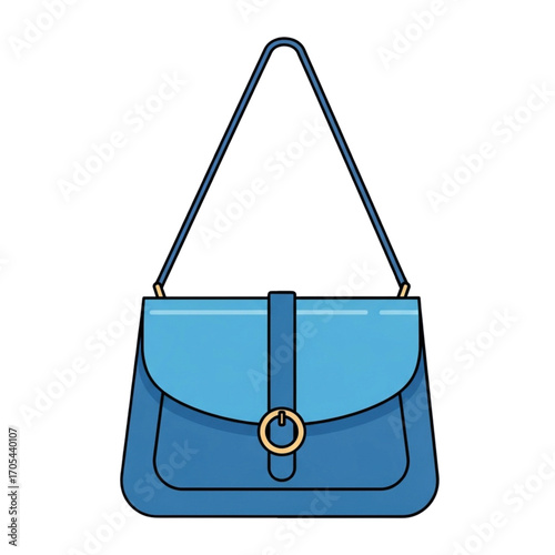 Blue Handbag with Gold Buckle and Strap.