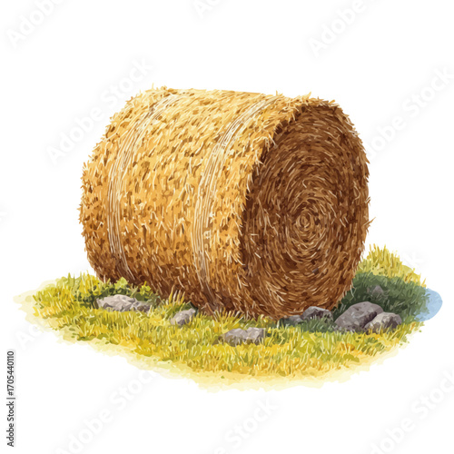 Hay Bale, watercolor illustration vector, isolated on a white background.