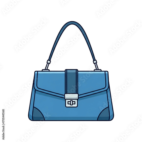 Blue Leather Handbag with Silver Clasp.