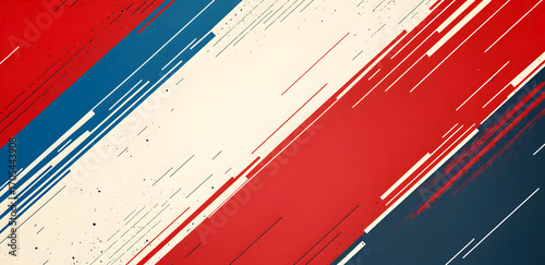 Stylish diagonal striped background in patriotic red, white, and blue, abstract template design perfect for banners, flyers, business cards, or athletic event promotions