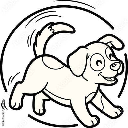 Cute cartoon puppy dog wagging tail and smiling