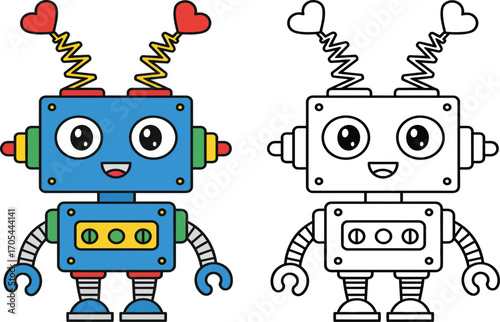 Cute cartoon robot illustration with heart antennas