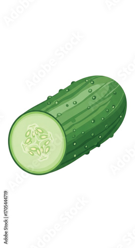 Fresh green cucumber cut in half showing seeds.