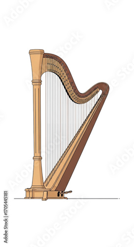 Elegant Harp Musical Instrument Illustration.