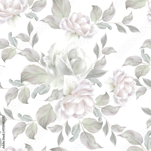 Tableau sur toile Seamless pattern with flowers. Rose. Watercolorr. Hand drawn.