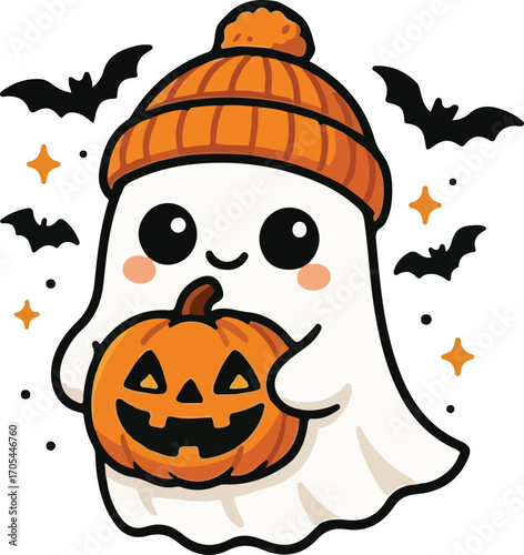 Cute Ghost Halloween T-Shirt – Too Cute To Spook Pumpkin Latte Kawaii Ghost Tee, Generative Ai