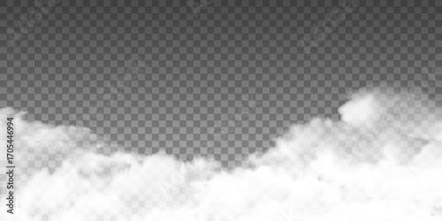 White realistic fog, smoke overlay effect on transparent