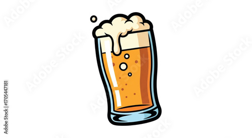 Glass of Beer with Foam and Bubbles.