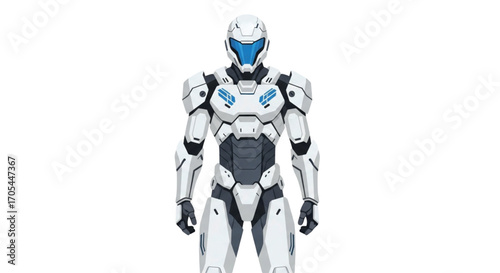 Futuristic White Robot Soldier with Blue Visor.