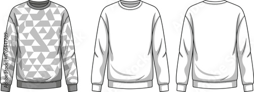 Sweater front and back view, geometric pattern sweater, blank crewneck sweatshirt, casual winter clothing, fashion apparel template, clothing design mockup, unisex pullover, long sleeve top,
