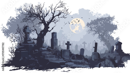 Ethereal Gothic Graveyard in Misty Weather